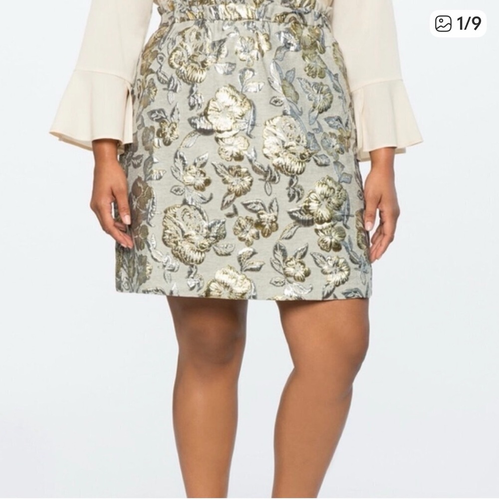 Eloquii Metallic Taupe Floral Brocade Mini Skirt Size 20 Party Wedding Plus Size